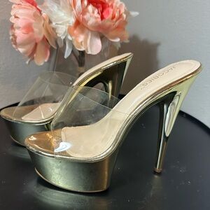 Gold Platform Heels with Clear Strap by Jacobies – Fits US 6